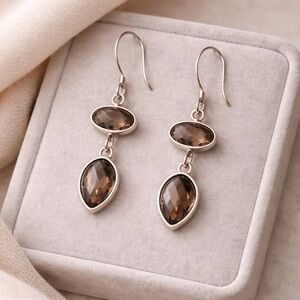 Natural Smokey Quartz Drop Earrings — Sterling Silver Lightweight Everyday #502